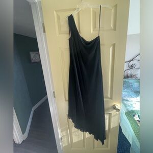 Y2K black stretchy glitter asymmetrical hem party glam NYE dress